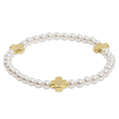 Signature Cross Pearl Pattern 4mm Bead Bracelet - Gold - Southern Belle Boutique