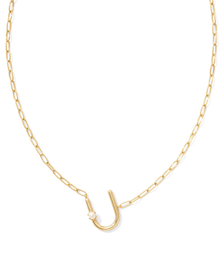 Pearl Initial U Short Pendant Necklace - Gold - Southern Belle Boutique