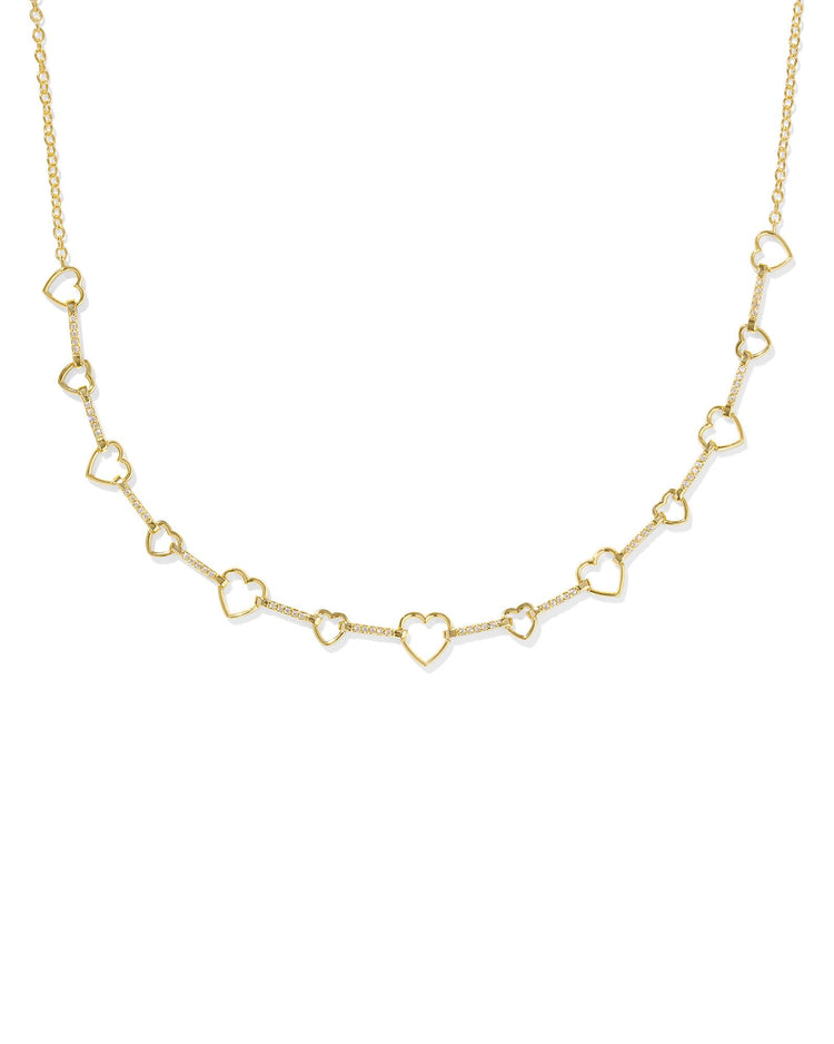 Haisley Heart Strand Necklace - Gold White Crystal