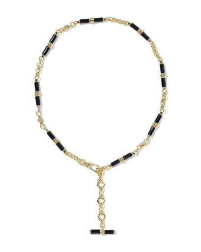 Bree Beaded Link And Chain Necklace - Gold Black Agate - Southern Belle Boutique