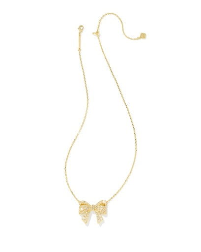 Krista Bow Short Pendant Necklace - Gold White