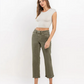 High Rise Raw Crop Straight Jeans - Deep Lichen Green