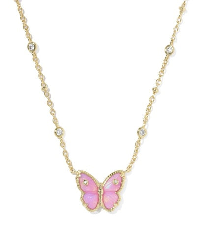 Cailey Butterfly Short Pendant Necklace - Gold Pink Opalescent Resin - Southern Belle Boutique