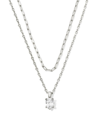 Cailin Multi Strand Necklace - Silver White Crystal