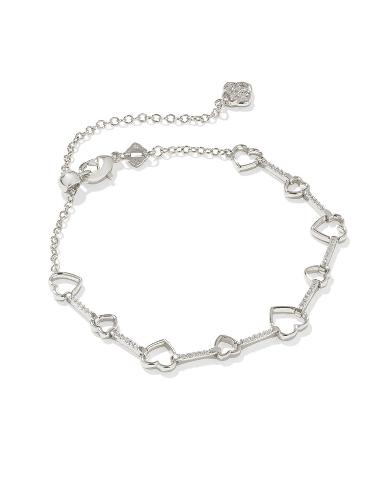 Haisley Heart Delicate Chain Bracelet - Silver White Crystal