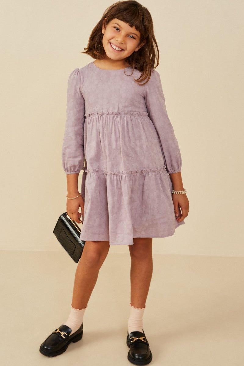 Girls Floral Textured Button Back Ruffle Dress - Southern Belle Boutique