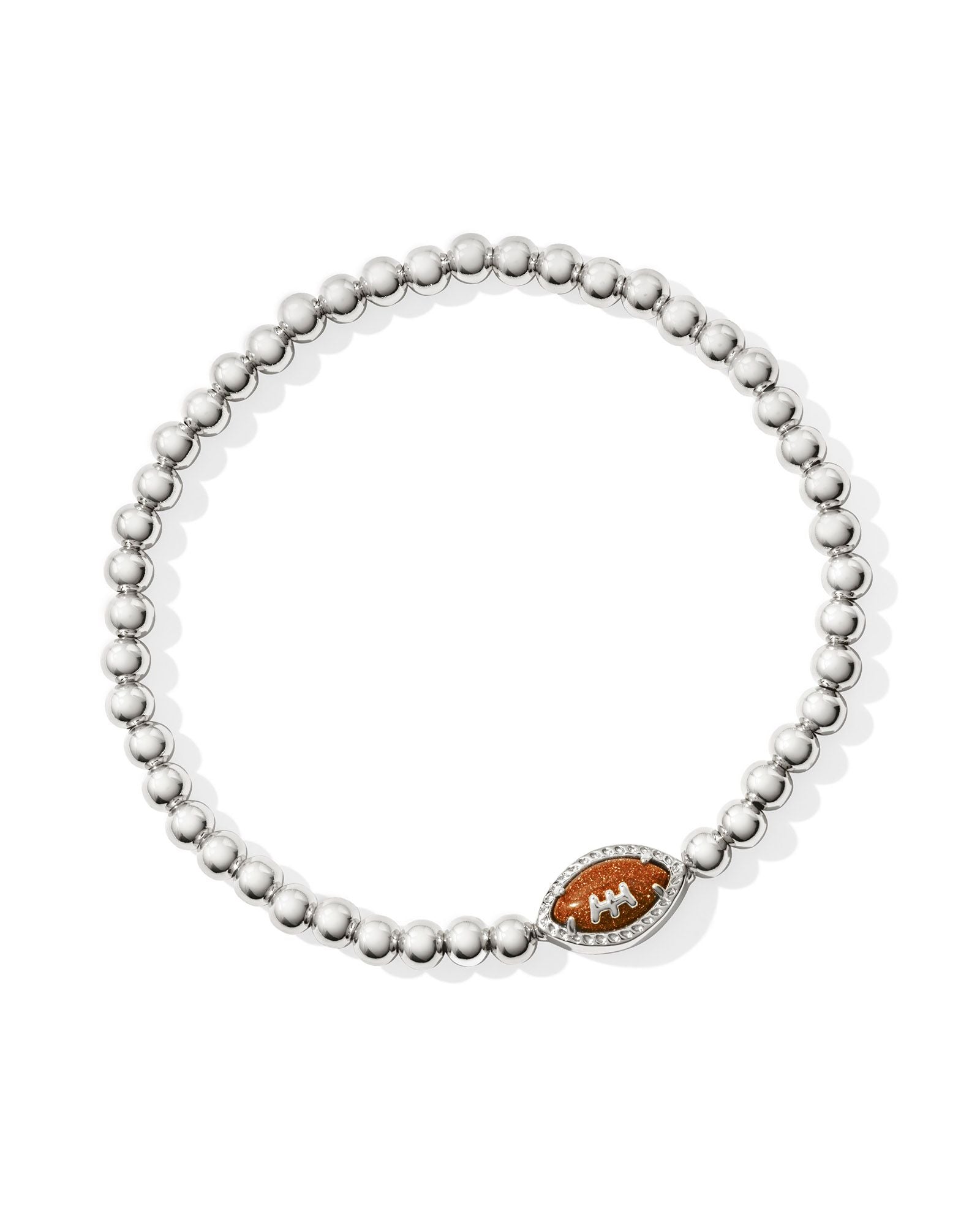 Football Stretch Bracelet Silver Orange Goldstone - Southern Belle Boutique