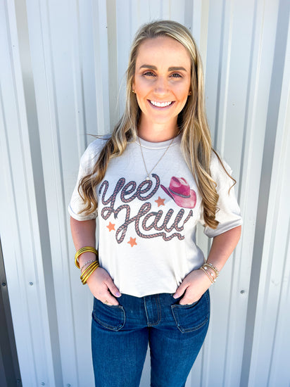 YeeHaw Pink Hat Tee - PreOrder - Southern Belle Boutique