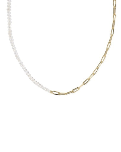 Markie Half Chain Necklace - Gold Freshwater Cultured Pearl - Southern Belle Boutique