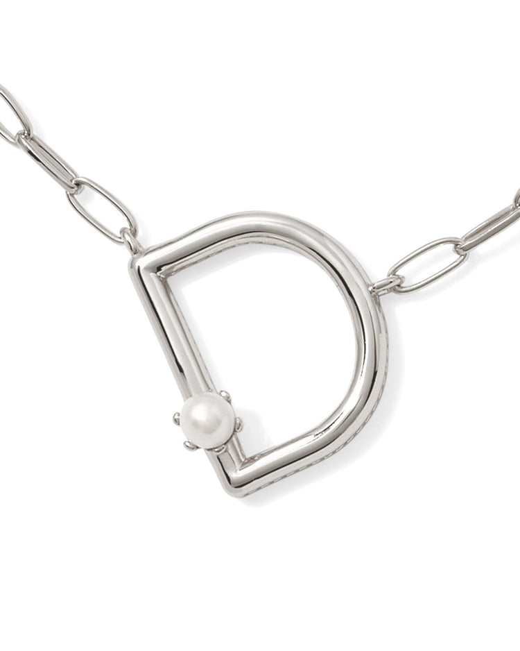 Pearl Letter D Short Pendant Necklace - Silver