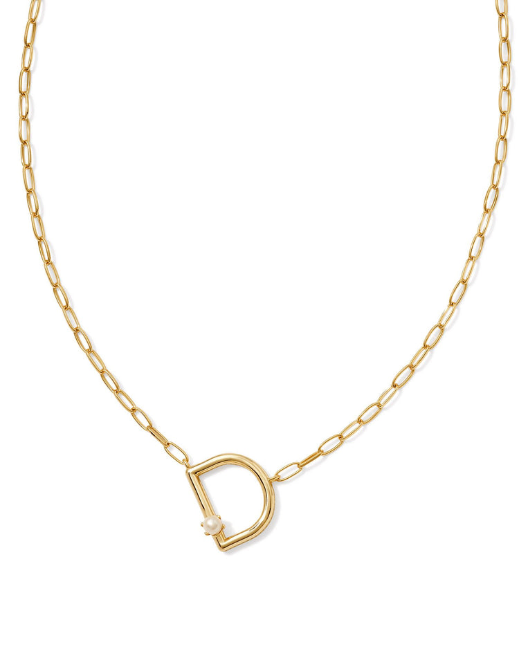 Pearl Initial D Short Pendant Necklace - Gold