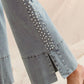 Mid Rise Flare Jean w/Split Cuff - Pearl Embellishment