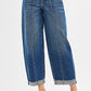 High Rise Fit Barrel Cuffed Jean - Dark Wash