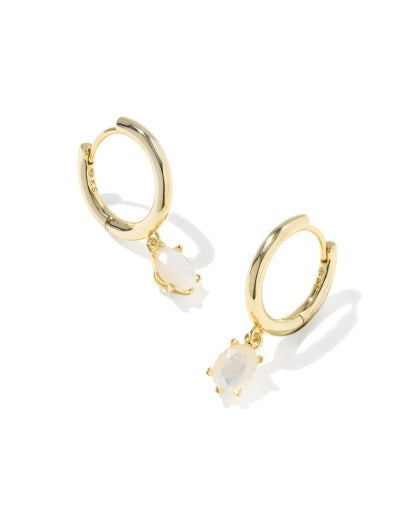 Cailin Single Stone Huggie Earrings - Gold Ivory Mother of Pearl - Southern Belle Boutique