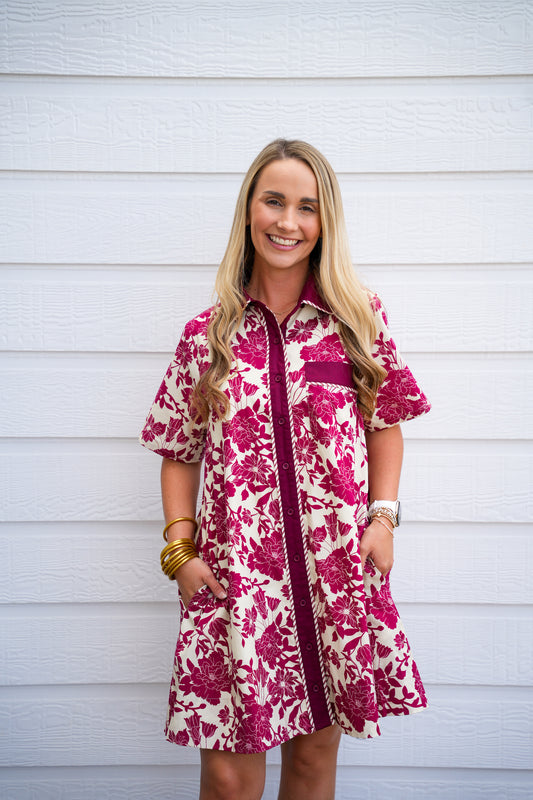 Burgundy Cream Floral Dress