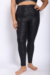 CURVY Metallic Foil Highwaisted Leggings With Side Pockets - Southern Belle Boutique