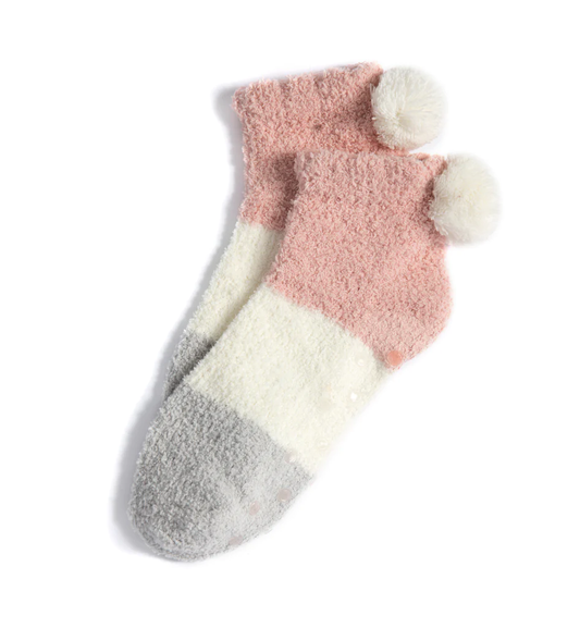 Alma Color Block Plush Home Socks, Pink - Southern Belle Boutique