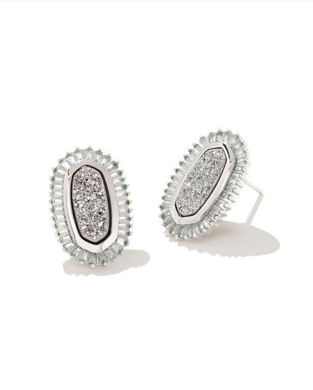 Baguette Ellie Stud Earrings Silver Platinum Drusy - Southern Belle Boutique