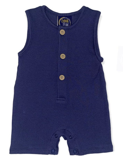 Jett Navy Blue Ribbed Shortall - Southern Belle Boutique