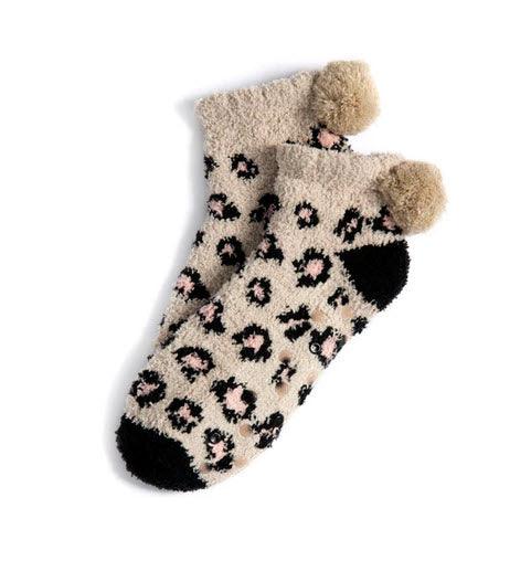 Alma leopard Print Plush Home Socks, Camel - Southern Belle Boutique