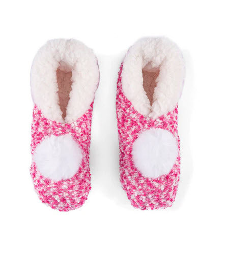 Grace Knit Holiday Slippers With Pom, Pink - Southern Belle Boutique