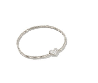 Ari Pave Crystal Heart Stretch Bracelet Silver White Crystal - Southern Belle Boutique