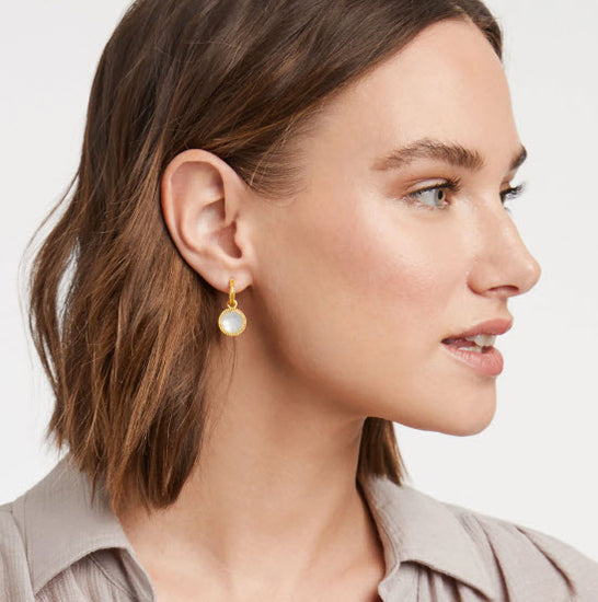 Fleur-de-Lis Hoop & Charm Earring Iridescent Clear Crystal - Southern Belle Boutique