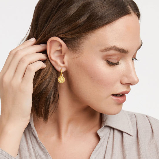 Fleur-de-Lis Hoop & Charm Earring Iridescent Clear Crystal - Southern Belle Boutique