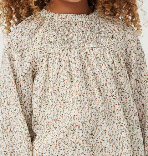 Girls Ditsy Print Smocked Detail Long Sleeve Top - Southern Belle Boutique