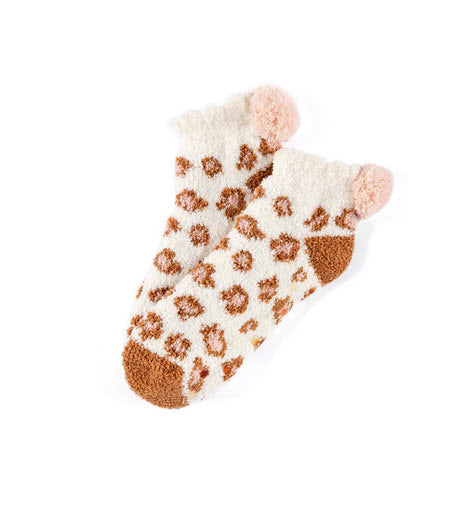 Alma Leopard Print Plush Home Socks, Rust - Southern Belle Boutique