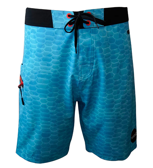 Fish Scales 4-Way Stretch Fishing Boardshort - Turquesa - Southern Belle Boutique