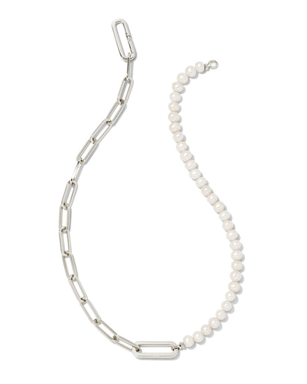 Ashton Half Chain Necklace Rhodium White Pearl - Southern Belle Boutique