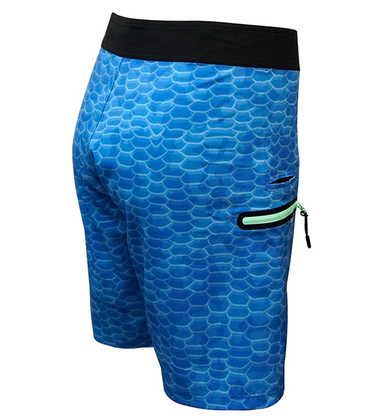 Fish Scales 4-Way Stretch Fishing Boardshort - Blue Lagoon - Southern Belle Boutique