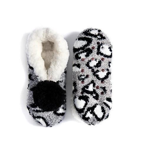 Claudia Leopard Print Knit Slippers With Pom, Grey - Southern Belle Boutique