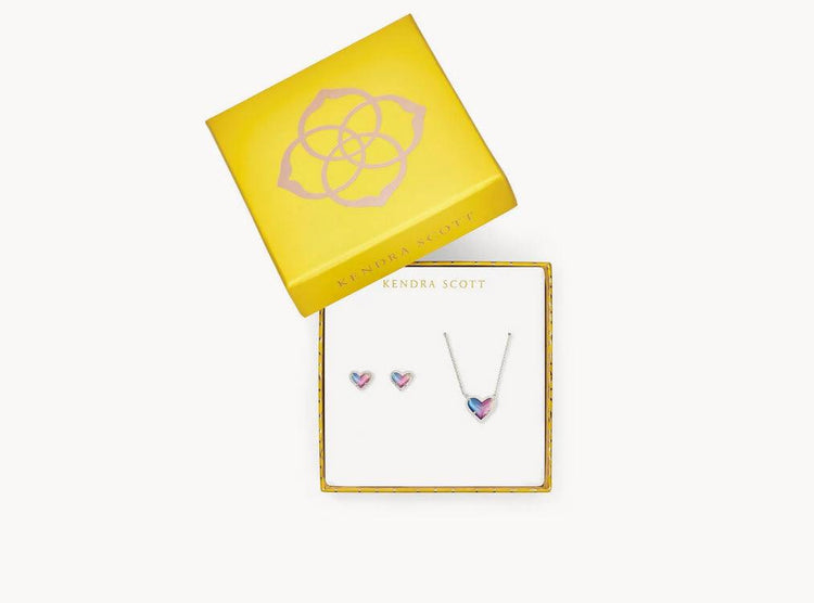 Ari Heart Necklace & Earrings Gift Set in Watercolor Illusion - Southern Belle Boutique