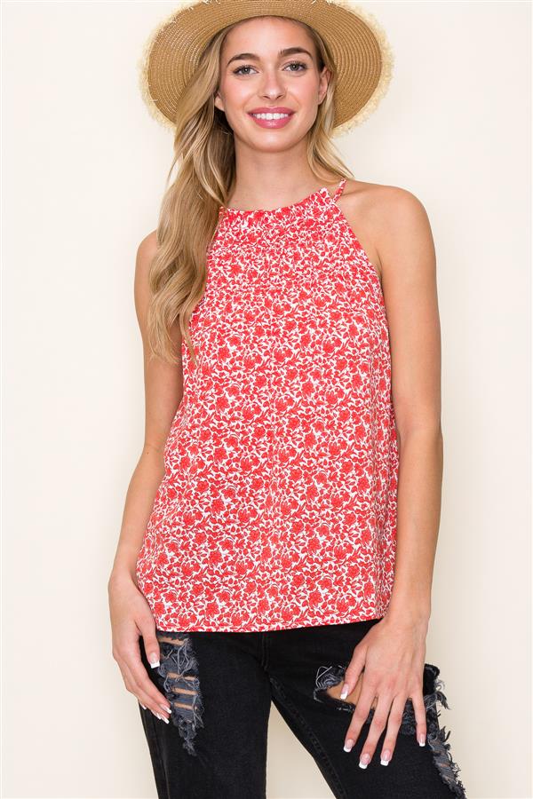 Red Floral Halter Top - Southern Belle Boutique