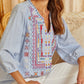 Lt. Blue LS Emb Top - Southern Belle Boutique