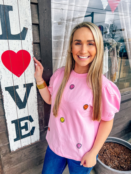 Smiley Face Short Sleeve Top - Southern Belle Boutique