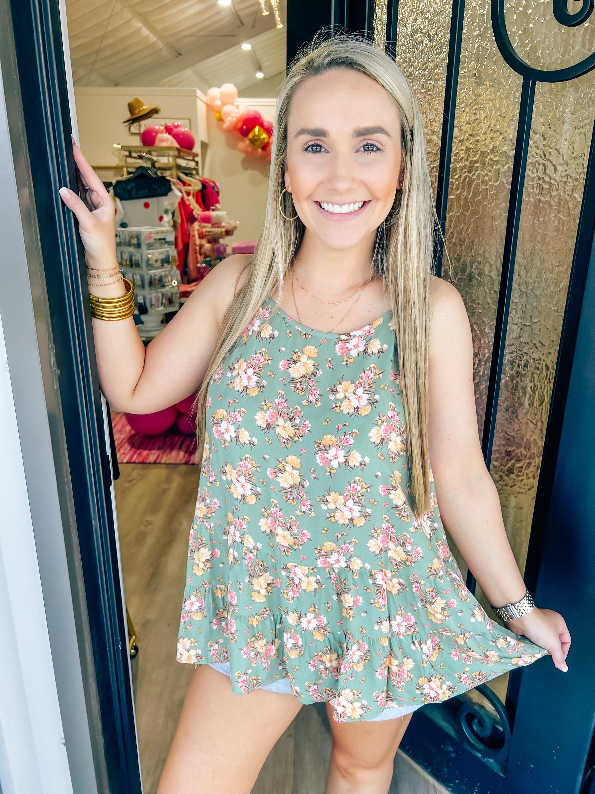 Sage Floral Print Halter Top - Southern Belle Boutique