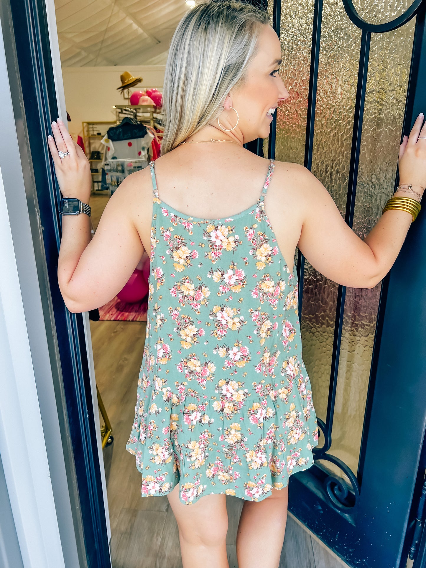 Sage Floral Print Halter Top - Southern Belle Boutique