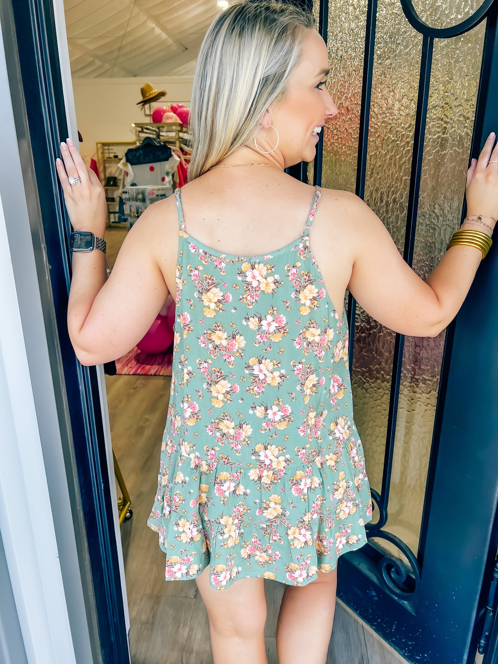 Sage Floral Print Halter Top - Southern Belle Boutique