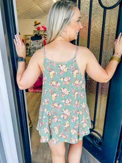 Sage Floral Print Halter Top - Southern Belle Boutique