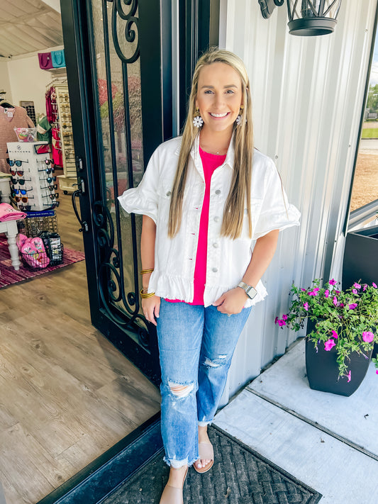Mabry White Denim Jacket - Southern Belle Boutique