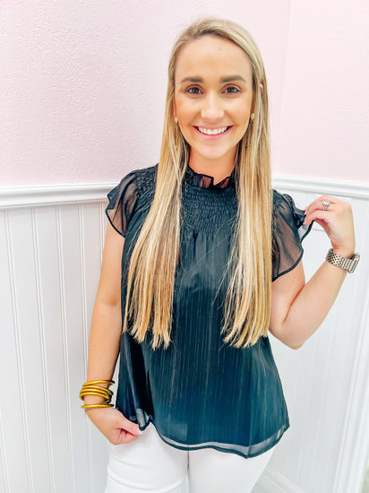 Black Lurex Striped Top - Southern Belle Boutique