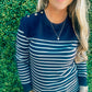 Navy Ivory Striped Sweater - Southern Belle Boutique