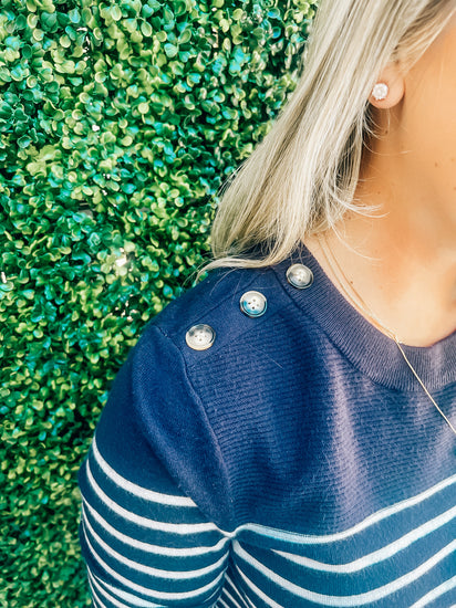 Navy Ivory Striped Sweater - Southern Belle Boutique