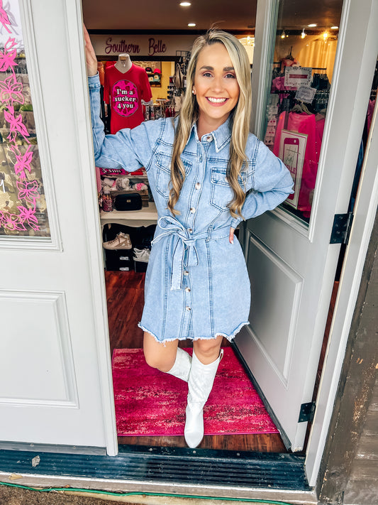 Denim Shirt Dress - Southern Belle Boutique