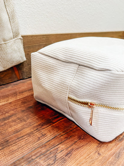 Cream Corduroy XL Cosmetic Bag - Southern Belle Boutique