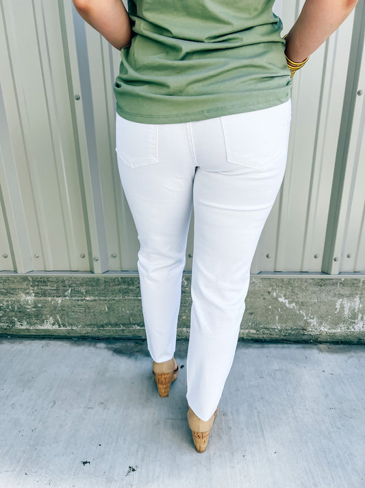 Rachael High Rise Fab Ab Mom Jean (White) - Southern Belle Boutique