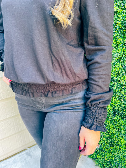 Puff Sleeve Smocked - Black - Southern Belle Boutique